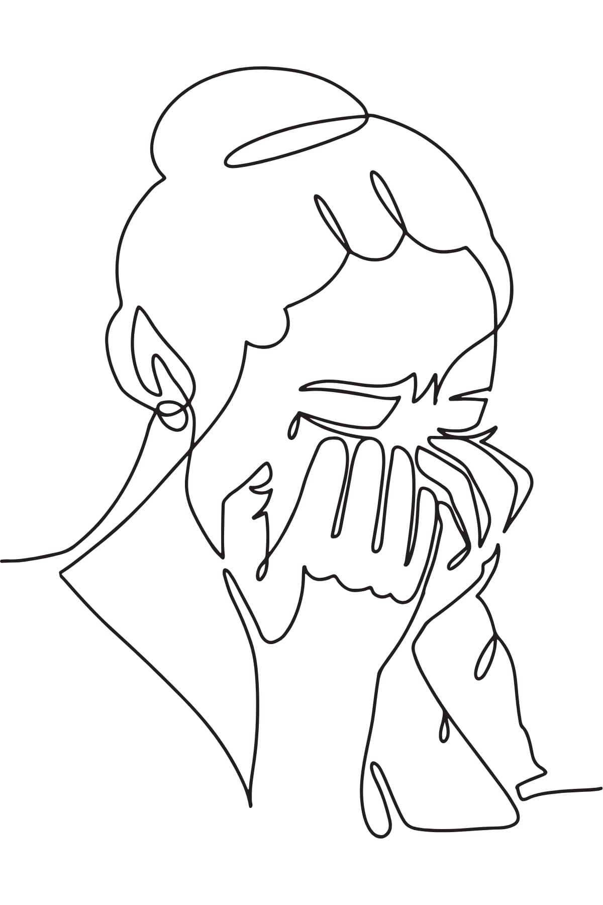 A drawing of a woman with her head in her hands, grieving her pregnancy loss