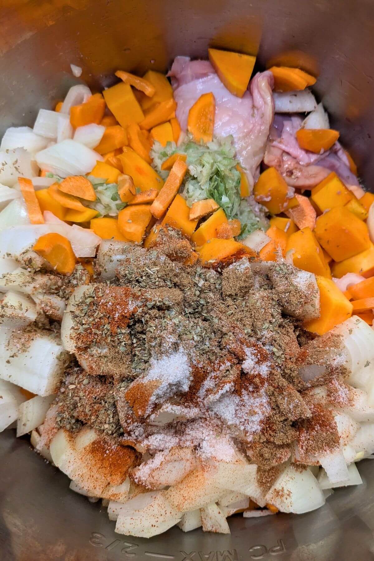 Ingredients in a pot for white chicken chili