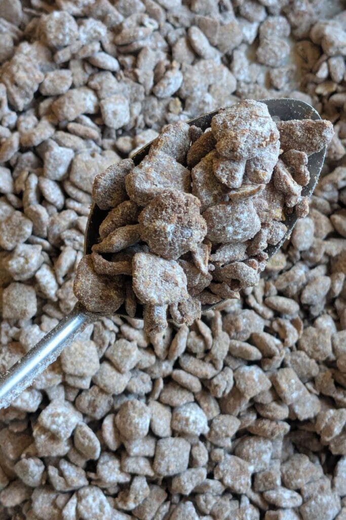 completely covered gooey rich puppy chow made with more protein and less sugar