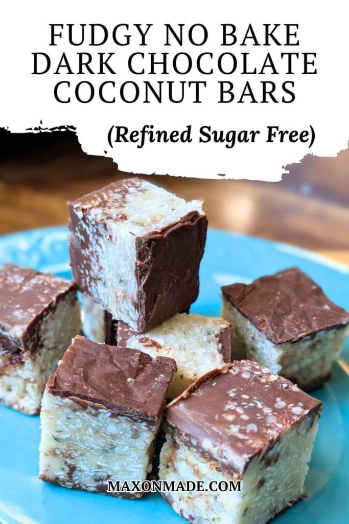 No Bake Dark Chocolate Coconut Bars (Refined Sugar Free + Mint Variation)