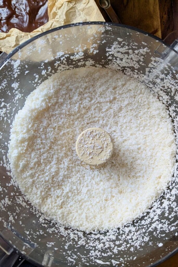 finely shredded coconut flakes in a food processor