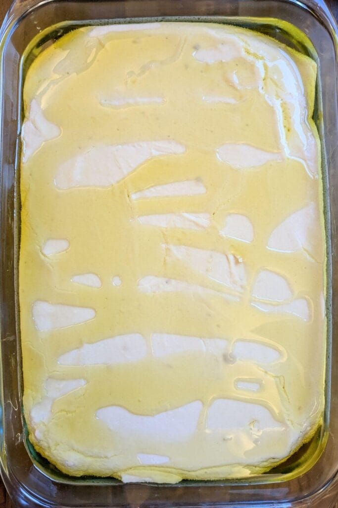 Drizzle the rest of the olive oil over the naturally soured homemade focaccia dough before dimpling and baking.