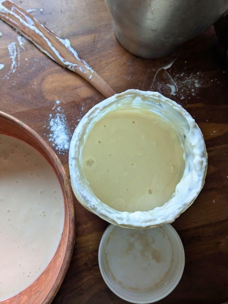 a tray of supplies to make your own fridge dwelling sourdough starter