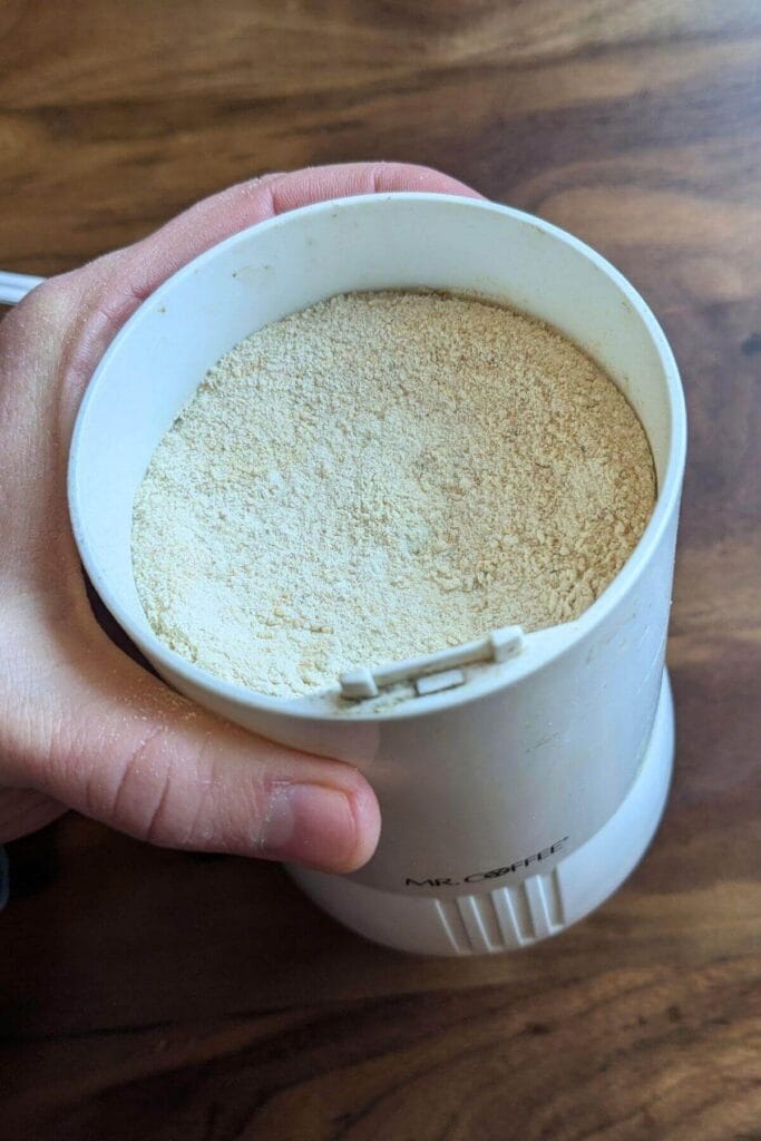 finely ground dried onions in a coffee grinder